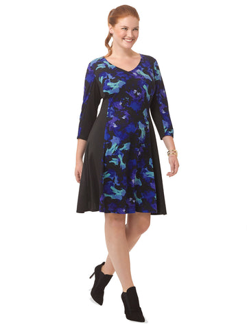 Fit & Flare Dress In Abstract Blue Floral