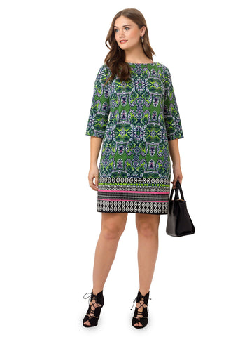 Printed Shift Dress In Lime Green