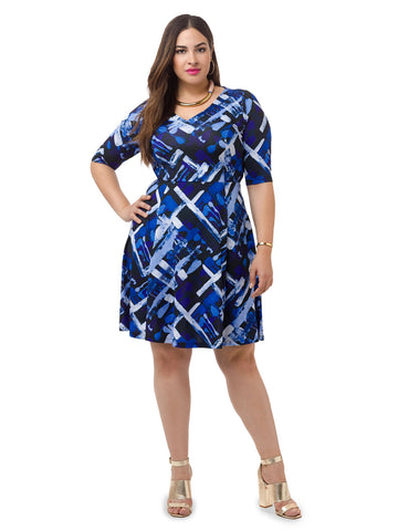 Abstract Printed Fit & Flare Dress