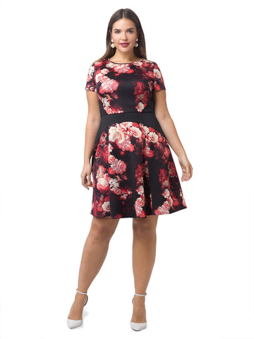 Scuba Floral Fit And Flare Dress