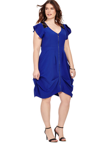 Lace Insert Tunic Dress In Royal