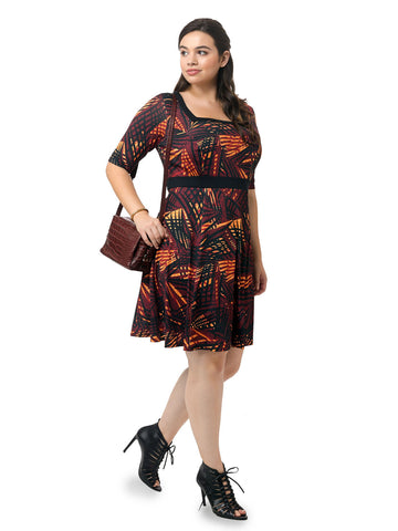 Abstract Palm Print Fit & Flare Dress