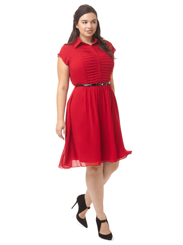 Pleated Front Shirt Dress In Poppy