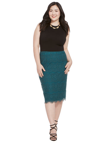Teal Lace Pencil Skirt