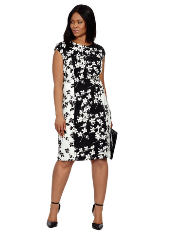 Sheath In Mirrored Floral Print